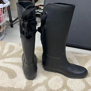 Lace up rubber rain boots
